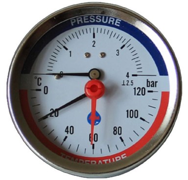Termomanometar 0-6 bar, 0-120 °C, 1/2", stražnji priključak